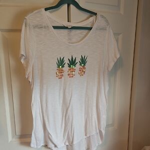 LC Lauren Conrad White Tee with Sequin Pineapples